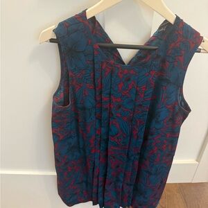 Floral Sleeveless Top - Blue and Red